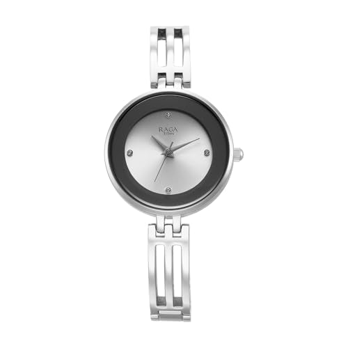 Titan Raga Plain 3 Hands Steel Colour Round Dial Silver A1Brass Strap Women's Watch - NU95264SM01