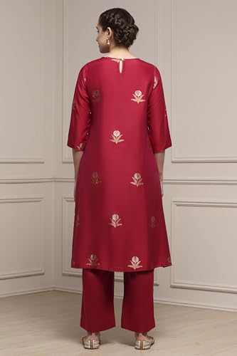 Biba Women Red Chanderi Relaxed Dyed Kurta Pants Set_34