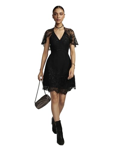 Label RITU KUMAR Black Saphire V Neck Short Dress