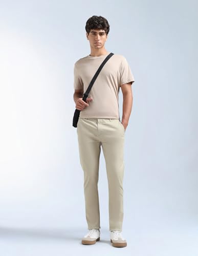 Stone Mid Rise Slim Tapered Fit Trousers
