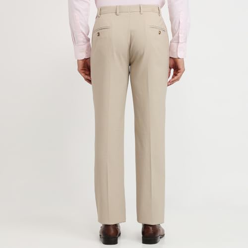 Park Avenue Men Regular Fit Solid Pattern Poly Viscose Blend Flat Front Formal Trouser Fawn