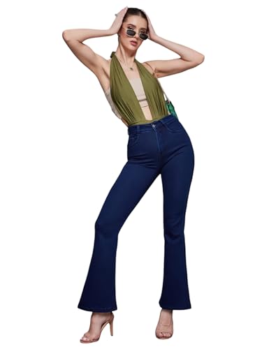 Miss Chase Women's Bootcut High Rise Clean Look Regular Length Stretchable Shaping Denim Jeans (MCAW25DEN62-56-763-34, Shadow Blue, 34)