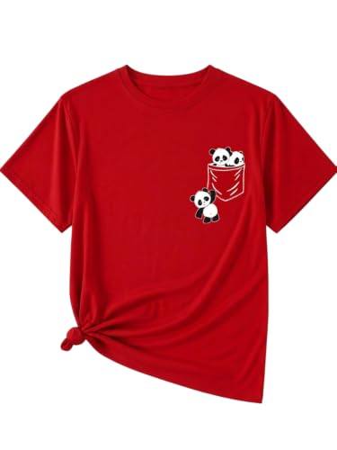 Jawdrobe Women's Graphic Printed T-Shirt Soft Cotton Blend Tee for Everyday Style | Oversized Fit Half Sleeve Printed Round Neck T-Shirt for Women (t-Shirt-Panda-red-m)