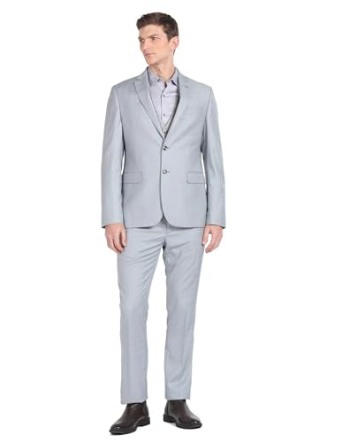 Arrow Men's Polyester Double Breasted Business Suit Pants Set (ARAGSU5504_Light Grey