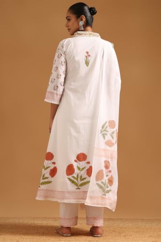 Soch Womens Off White Cotton Botanical Salwar Suit With Bead