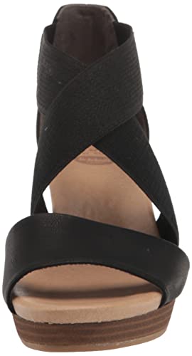 Dr. Scholl's Women's Barton Band Wedge Sandal, Black Smooth, 6.5