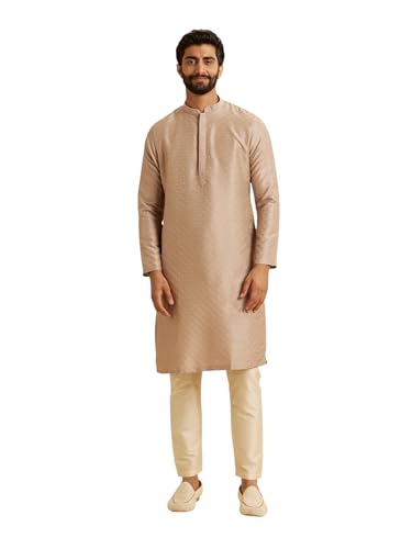 Manyavar Men's Art Silk Jacquard Textured Kurta Pajama Set (Walnut,XXL)