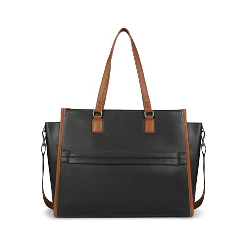 Fastrack PowerCarry Laptop Tote | Faux-Leather Laptop Tote for Women | Dual Compartments, 15'' Padded Laptop Sleeve, Adjustable Webbing Strap, Trolley Loop & External Quick-Access Pocket