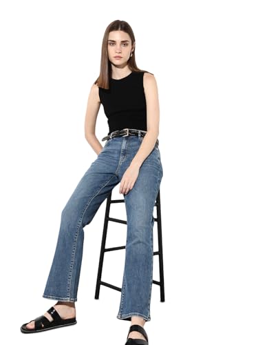 ONLY Women's Solid Flared Mid-Rise Blue Jeans