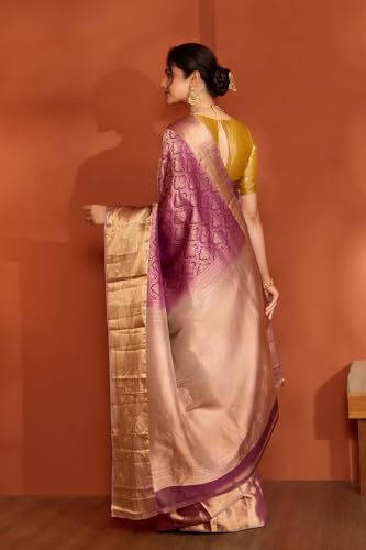 Taneira Dark Violet Silk Viscose Kanchi Design Woven Saree