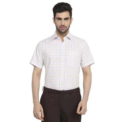 Raymond Men Regular Fit Checks Pattern Pure Cotton Semicutaway Collar Half Sleeve Straight Hem Formal Shirt