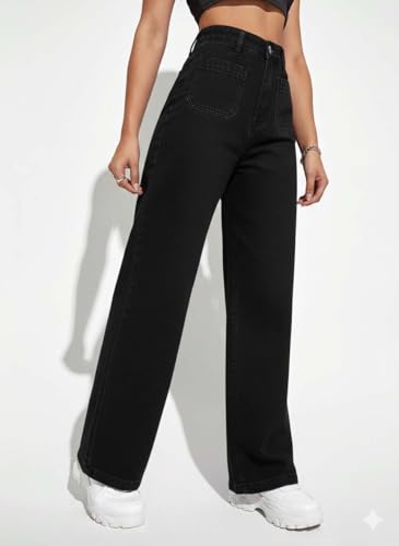 KOTTY Women’s Wide Straight Denim Jeans with Structured Waist-X2_KTTLADIESJEANS1081L