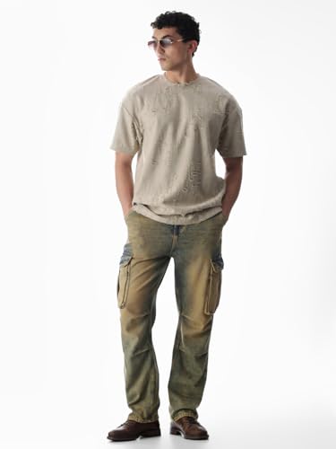 Jack & Jones Men's Oversized Beige Tshirt