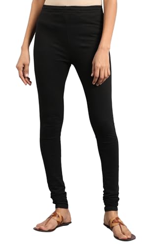 W for Woman Solid Knitted Cotton Churidar | Regular Fit Full Length Churidar Leggings for Women Combo Pack of 2 Beige