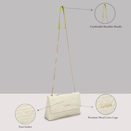 Caprese Aimee Medium Quilted Faux Leather Sling Bag for Women with Adjustable Shoulder Strap & Multi-Compartment | Stylish Crossbody Handbag for Special Occasions Magnetic Button Closure (Alpine Oat)