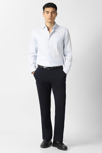 Men Navy Textured Trousers