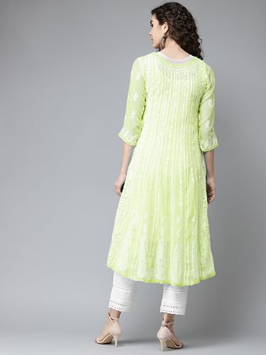 Ada Handmade Lucknow Chikankari Georgette Anarkali Kurti Kurta for Women & Girls A411142 (5XL, Green)