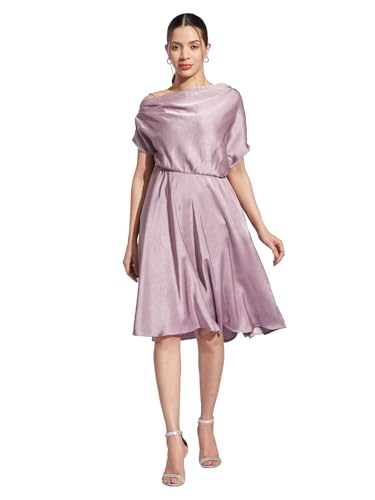 Latin Quarters Women Pink Halter Neck Half Sleeves Solid Fit & Flare Dress