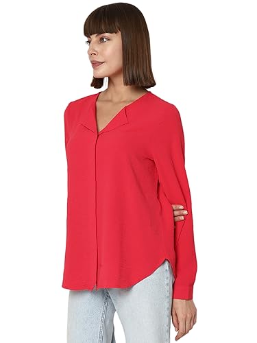 VERO MODA Women Solid Polyester Regular Fit Orange Shirt
