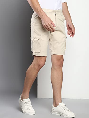 Dennis Lingo Mens Cream Slim Fit Mid Rise Casual Cotton Shorts (B901_Cream_28)