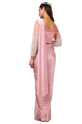 Soch Womens Blush Pink Nylon Blend Saree With Beads