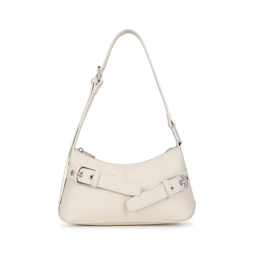 Fastrack Buckle Up Off White Shoulder Bag | Faux Leather bag with Buckle Detail | Adjustable Strap Shoulder Bag with Zipper Closure & Organised Interior