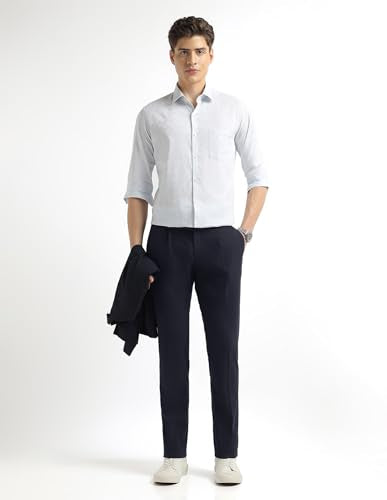 Arrow Newyork Men's Twill Pleated Front Trousers (ANAKTR2335_Navy_32)