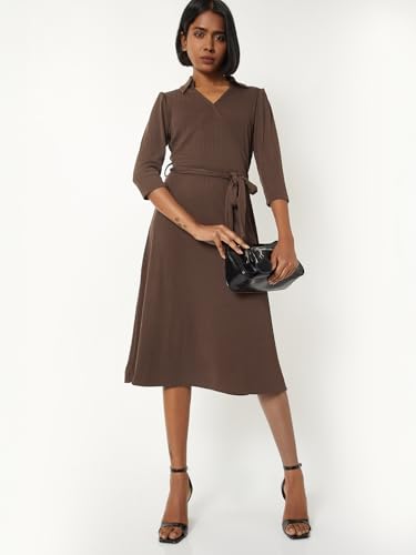 Max Women's Cotton Blend Modern Below The Knee Dress (SR4001_Brown