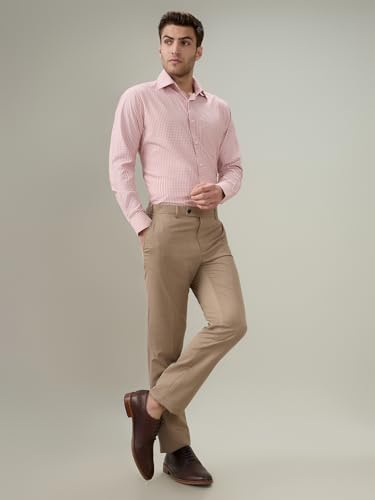 Raymond Men Slim Fit Checks Pattern Bamboo Polyester Blend Semi Cutaway Collar Full Sleeve Formal Shirt Orange