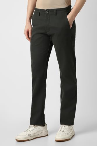 Men Green Solid Slim Fit Casual Trousers