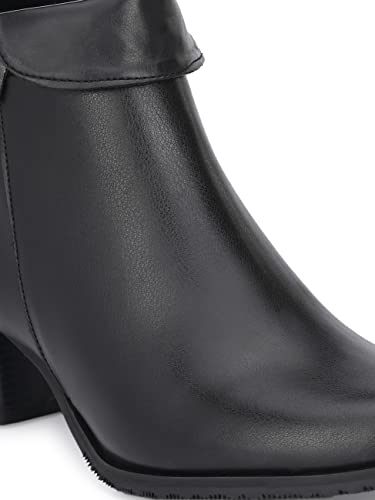 Delize Black Women Vegan Leather mid Heel Boots