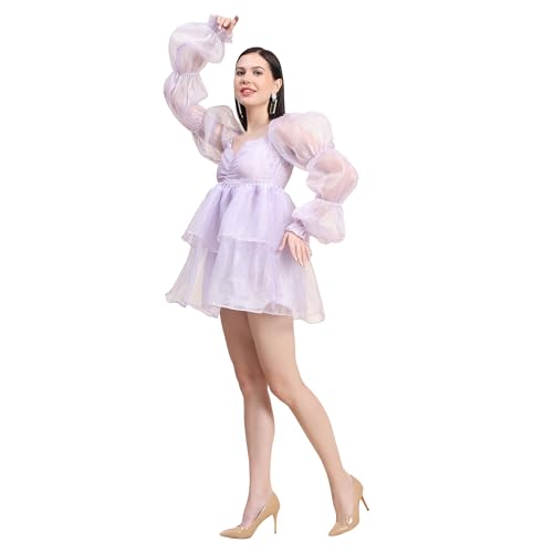 Laycra Silk Layered Mini Dress for Women – Flattering A-Line Design, Soft and Stretchy Fabric, Stylish Tiered Layers, Perfect for Casual Outings, Parties, and Special Occasions Medium Purple Color