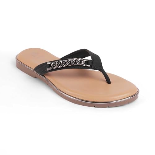 tresmode FLACHAIN Women's Flats Sandals Black, 4 UK / 37 EU - Round Toe Ladies Dress Platform Footwear Soft Comfortable