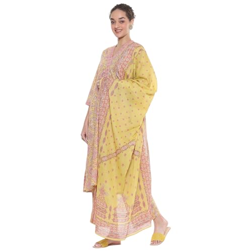 BIBA Women Cotton Printed Kurta Sets (SKDMOZ10644SS25GRN_Green, XL