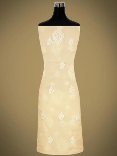 Ada Hand Embroidered Lucknowi Chikankari Unstitched Cotton Dress Material Suit Piece with Dupatta for Women 01A853618 Fawn