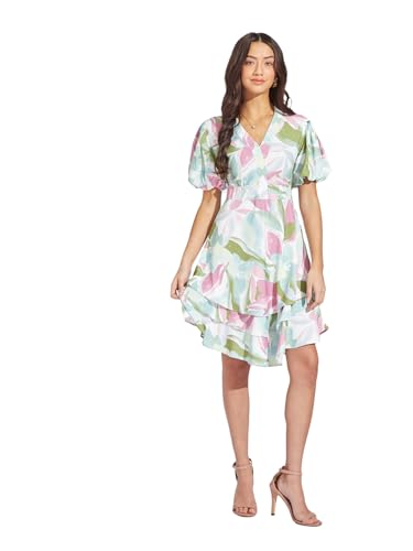 Latin Quarters Women Pink Printed A-Line Mini Dress with V-Neck and Half Sleeves Perfect for Casual Outings
