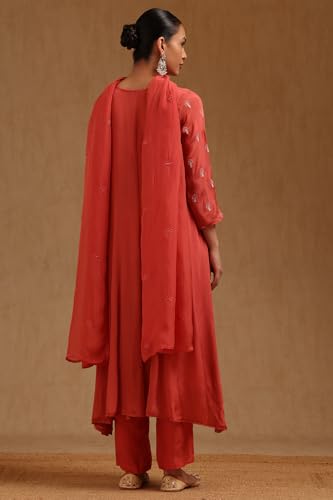 Soch Womens Peach Chinon Embroidered Suit Set With Sequins