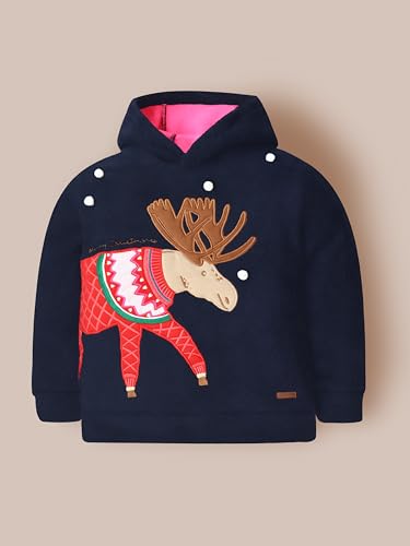 Cherry Crumble Navy Blue Solid Full Sleeves Hood Applique with Embroidery Unisex Winter Sweatshirt