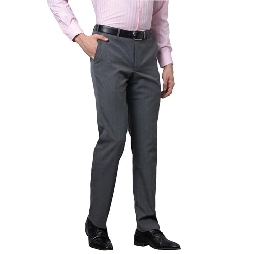 Park Avenue Men's Smart Fit Polyviscose Blend Flat Front Stripe Pattern Dark Grey Formal Trouser (Size: 36)-PMTX07539-G6
