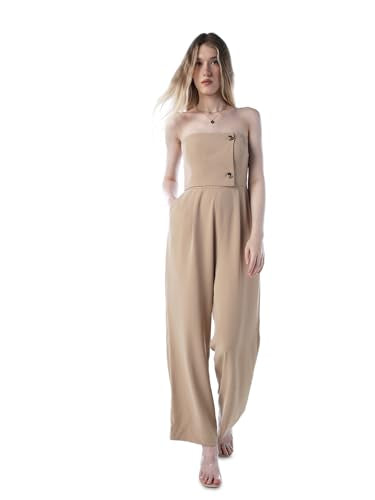 ONLY Women's Solid Regular Fit Beige Jumpsuit