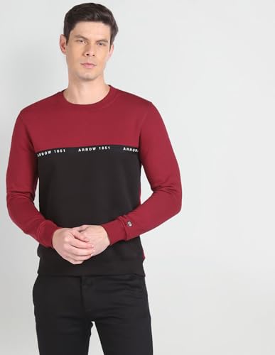 Arrow Men's Cotton Crew Neck Sweatshirt (ASAGSS3944_Red and Black