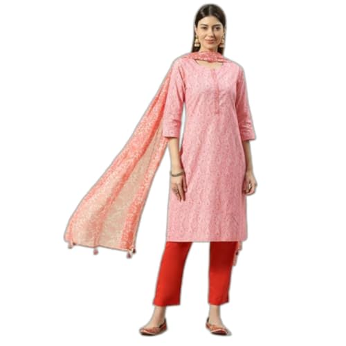 BIBA WOMEN PRINTED SALWAR KURTA DUPATTA(SKD8035E_RED_32)