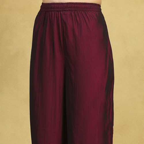 Rangriti Women Wine Polyester Blend Embroidered A-Line Kurta Set_32