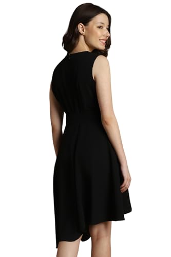 Allen Solly Women's Polyester Asymmetrical Knee-Length Dress (AHDRERGF729264_Black