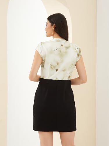 Latin Quarters Women Black & White V- Neck Cap Sleeve Bodycon Printed Casual Dress_M