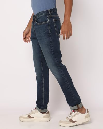 GAP Men’s Mid Wash Slim Fit Tapered Stretchable Jeans, Indigo,28/32