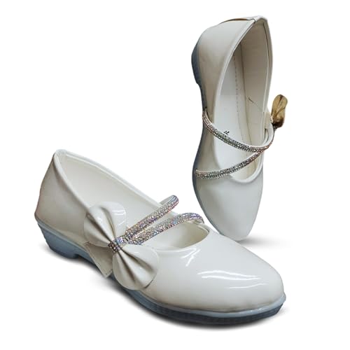 TrendStation Girls' Embellished Slip-on Diamond Glittery Flats Welcro Bellies. (White, UK Footwear Size System, Toddler, Age Range, Medium, 15 Months, 18 Months)