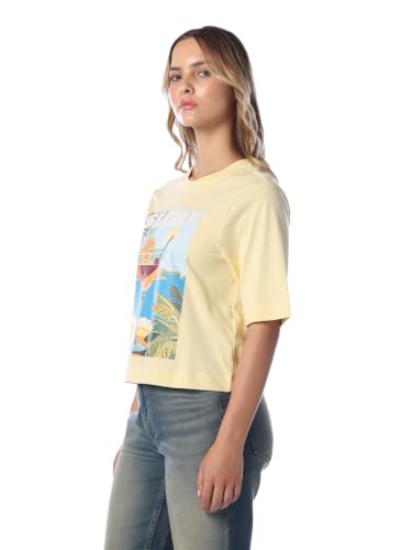 ONLY Women's Graphic Print Regular Fit Yellow T-Shirt