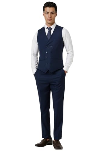 Van Heusen Men's Polyester Blend Three Piece Suit-Dress Set (VHSUCSLF728071_Navy