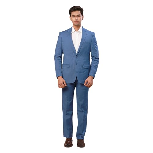 Raymond Men Regular Fit Checks Pattern Poly Viscose Blend Notch Lapel Full Sleeve Formal Suit Blue